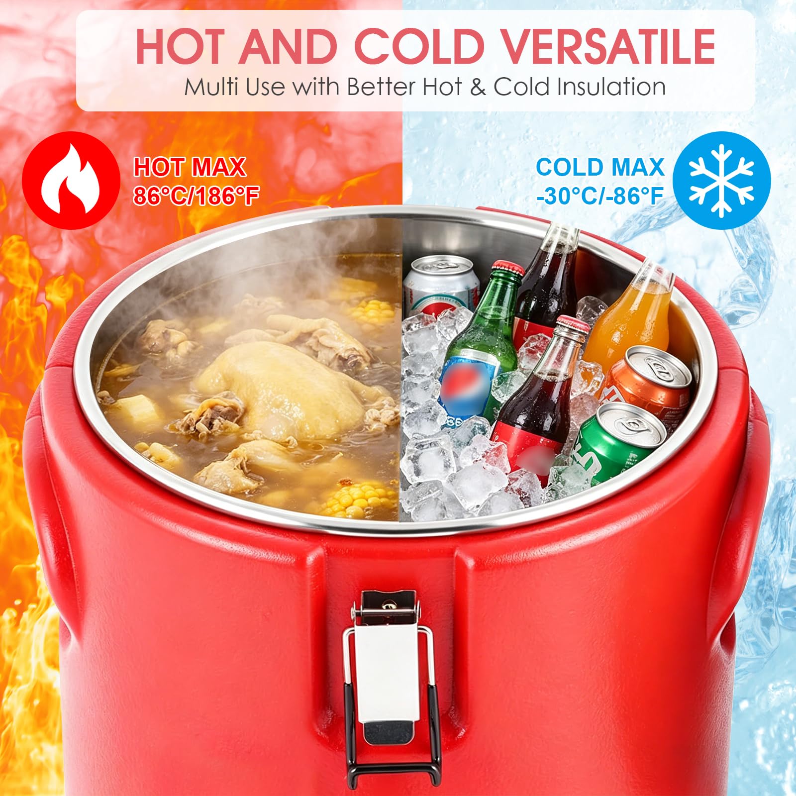 Contenitore termico per zuppe da 10 l, in acciaio inox 304, per alimenti caldi o freddi, refrigerante per tè e caffè caldi, succhi di frutta, acqua, latte freddo (10 l)