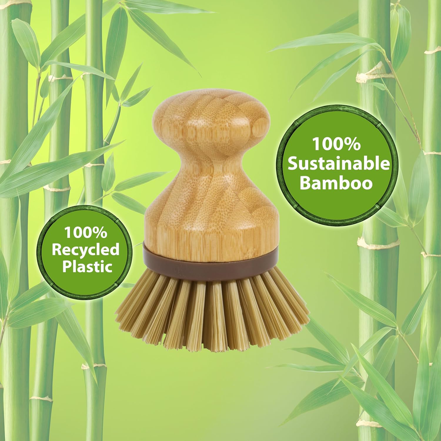 Bamboo Naturals Mini Scrub Brush, Made of Sustainable Bamboo and Recycled Plastic, Scrub Pots, Pans, Vegetables, and More, Pack of 2