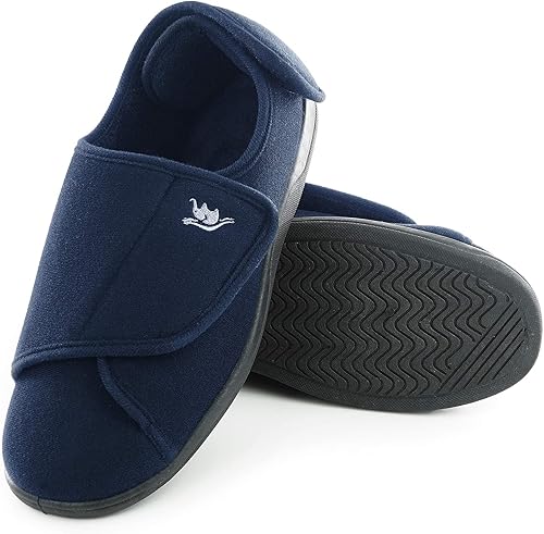 Miniatura 2 de Pantuflas para diabéticos de espuma viscoelástica 80-D para hombre con cierres ajustables, ancho extra ancho, cómodo, cálido, forro polar, artritis,