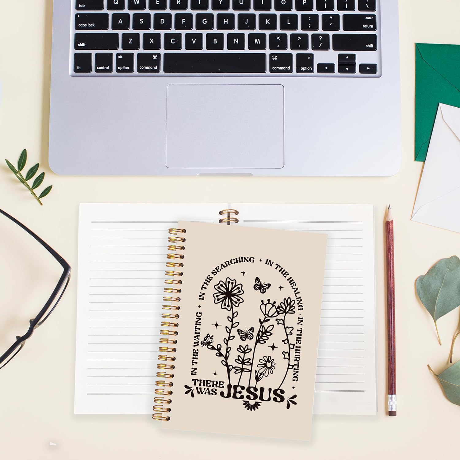 BearCake Boho Floral Christian Notebook Journal, Christian Gifts for Women, Bible Notebooks for Note Taking, Bible Journaling Notebook, There Was Jesus Hardcover Spiral Notebook 5.5x8.3 - Image 3