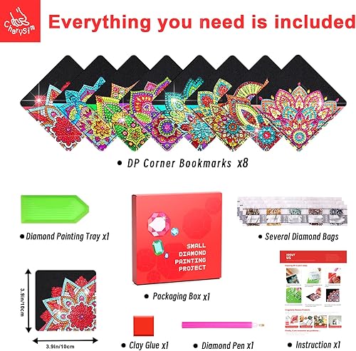Miniatura 3 de Juego de 8 marcadores de esquina con diseño de diamantes para adultos, pintura de diamantes, para adultos, marcadores para manualidades, gema de