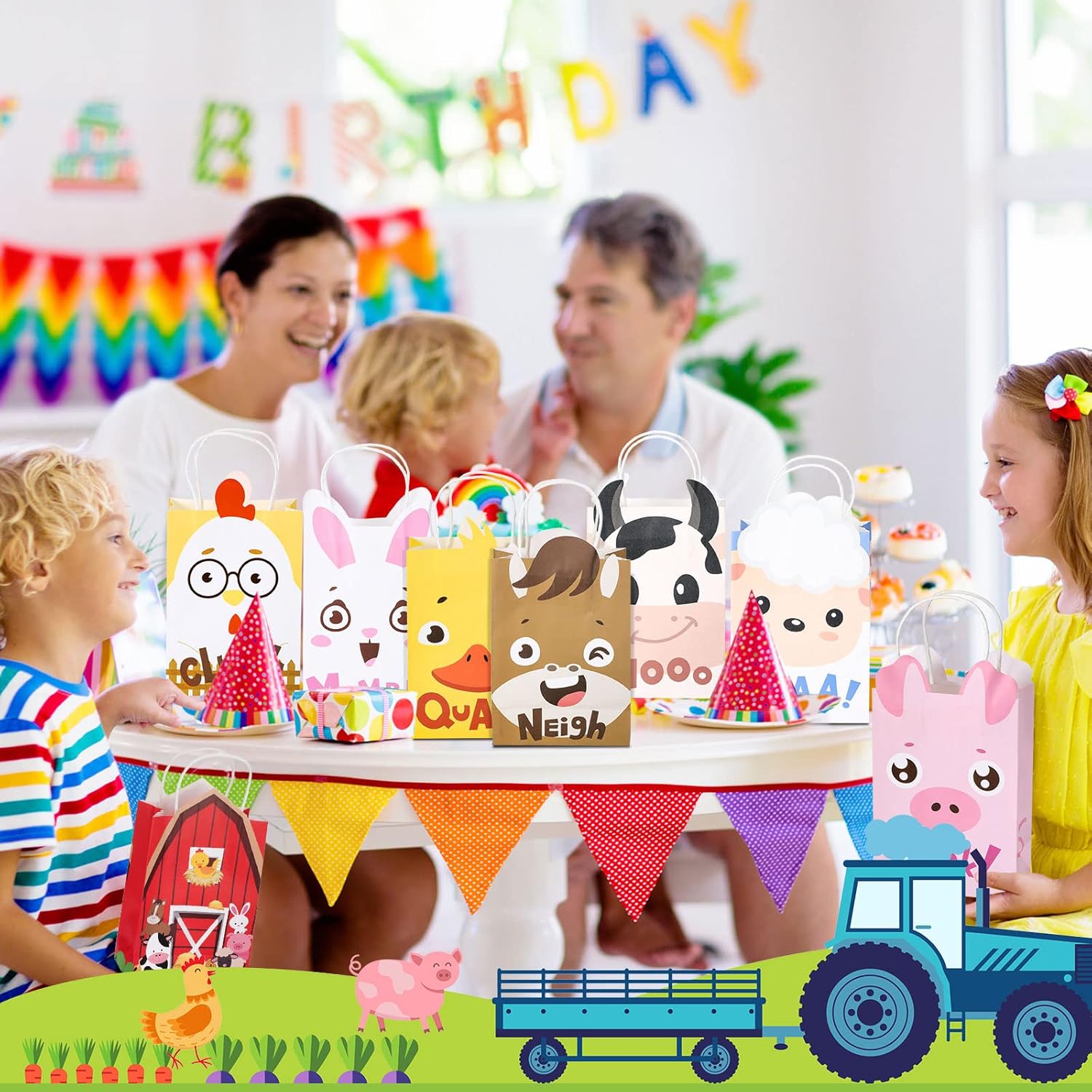 Tallew 24 Pack Farm Animal Party Favor Bags with Handles Farm Barnyard Treat Goodie Bags Kraft Paper Candy Gift Party Supplies for Kids Birthday Baby Shower Supplies Decorations - Image 6