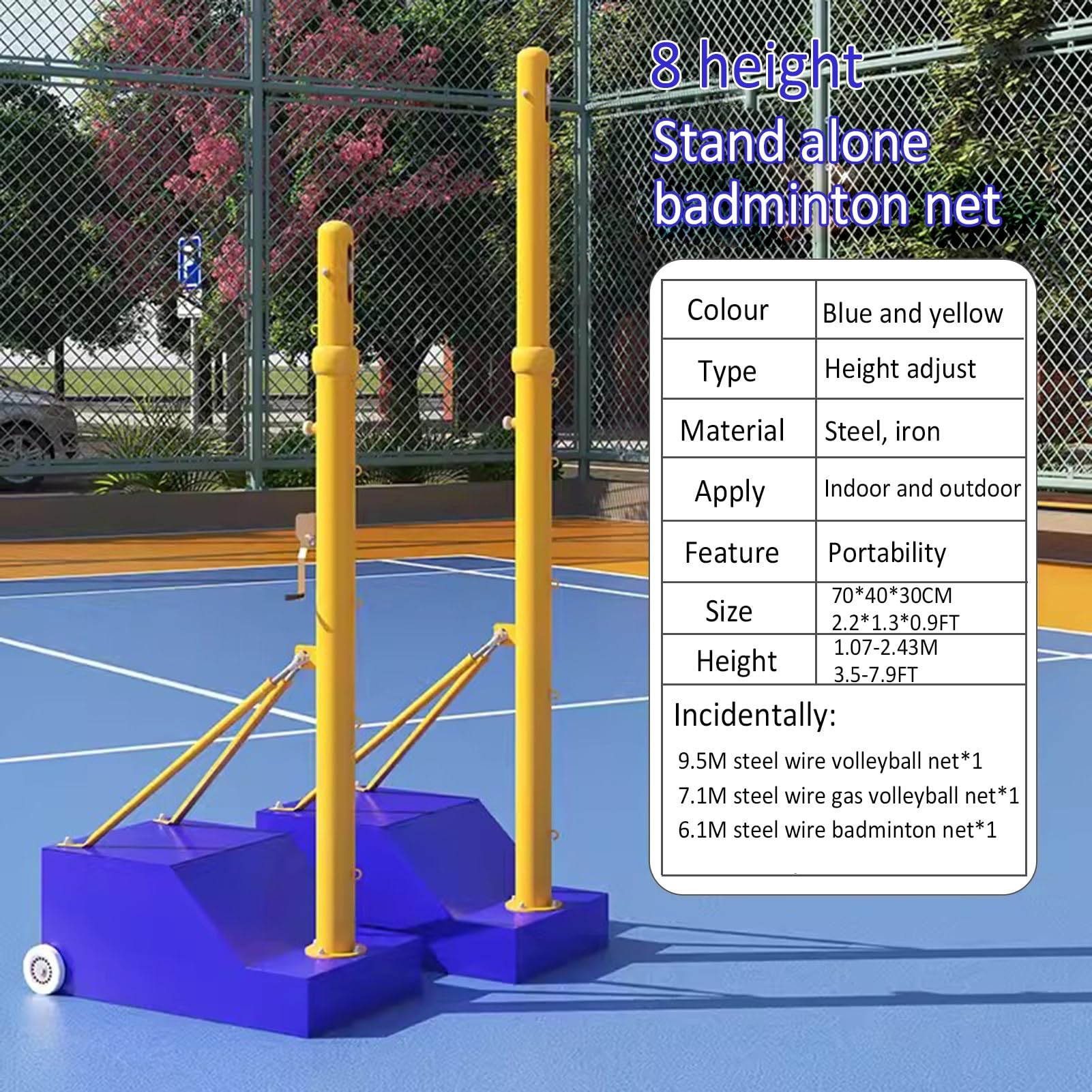 Red de Voleibol de Acero rellenable con Ruedas para Voleibol y bádminton, Ideal para Uso en Interiores y Exteriores, Juegos Familiares al Aire Libre (Estilo 4 de un Solo Color)