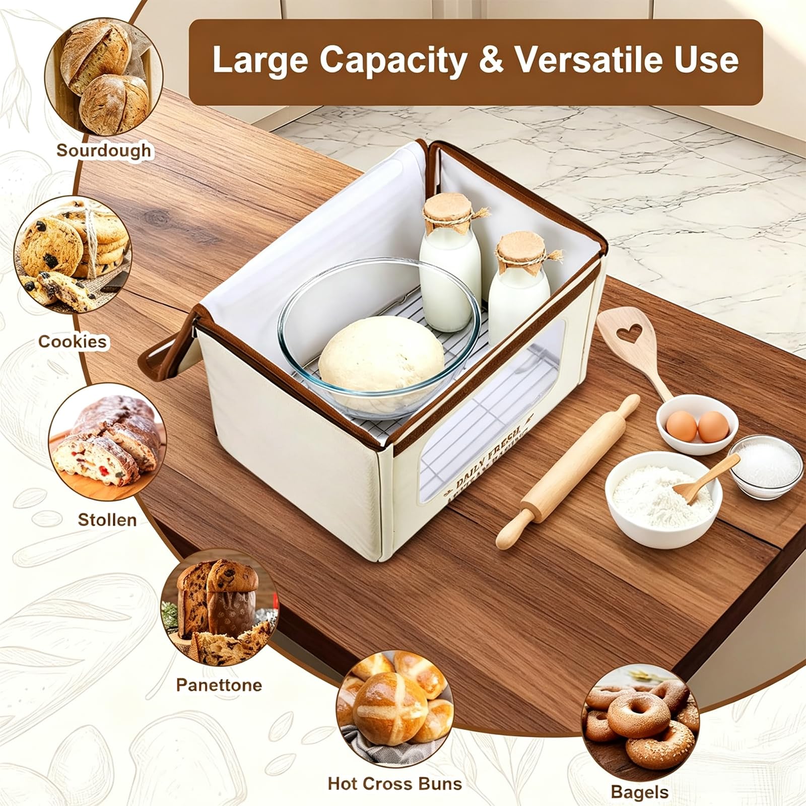 Contenitore per la fermentazione del pane con riscaldamento, pieghevole con sensore di temperatura NTC inserito, display digitale, timer da 0 a 99 ore, armadietto per la fermentazione per la casa