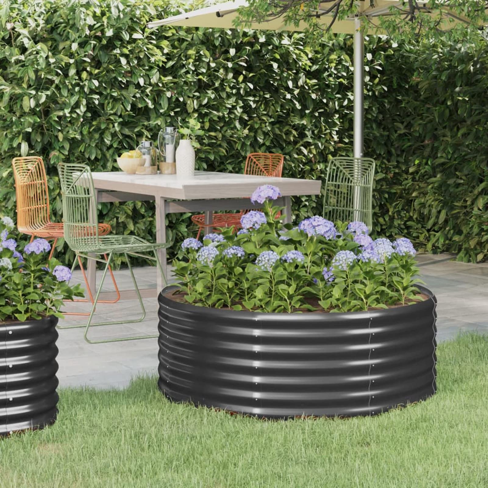IKAYAA Raised Beds for Garden Metal Raised Bed Galvanised Steel Outdoor Planters Garden Planter for Herb Growing Fruits Flower -anthracite-100 x 100 x 36 cm