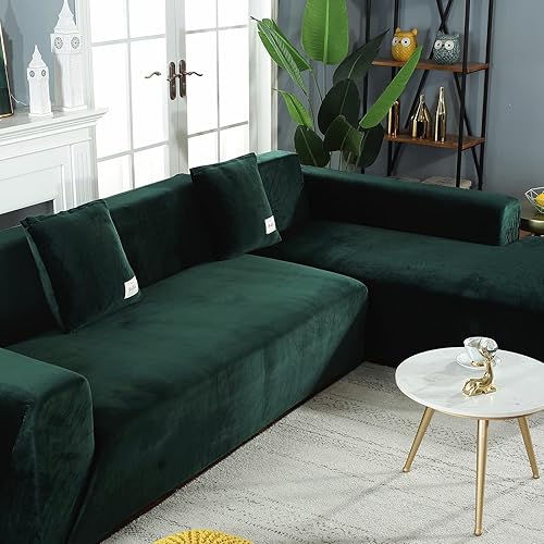 Miniatura 8 de MIFXIN Fundas para sofá seccional, 2 piezas de terciopelo elástico en forma de L, fundas elásticas para sofá seccionales en forma de L con 4 fundas