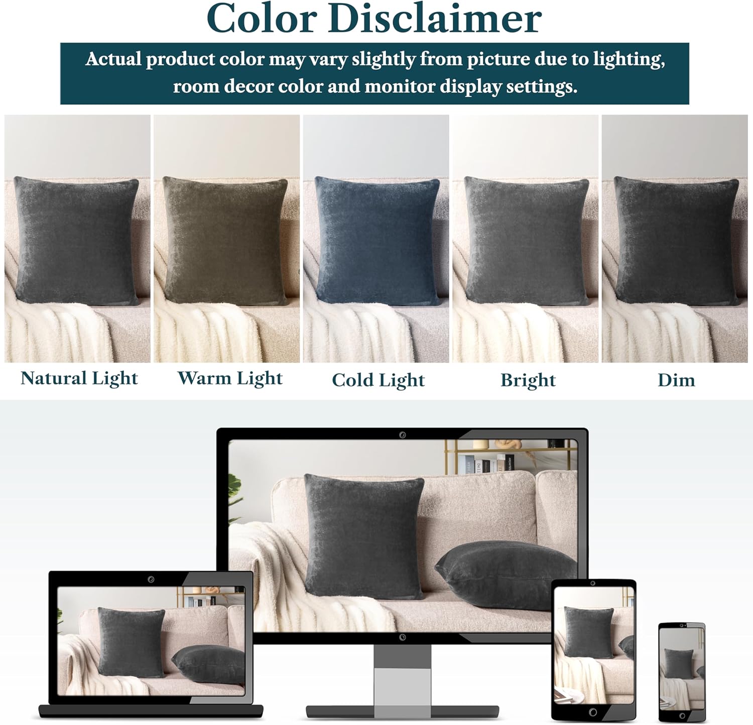 PAVILIA Dark Gray Throw Pillow Covers 18x18 Set of 2, Decorative Pillow Cases for Bed Sofa Couch, Boho Aesthetic Accent Decor Cushion for Bedroom Living Room, Velvet Square Euro Sham Covers, Dark Grey - Image 6