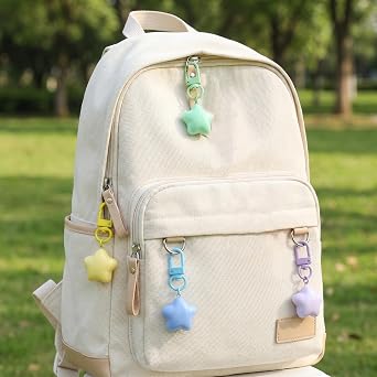 24 Pcs Acrylic Star Keychain Bundle - Cute Chubby Bag Charms. Outstanding Colorful Keyring Accessories Featuring Durable D Ring Clasps, Bulk Pastel Party Favors Assortment