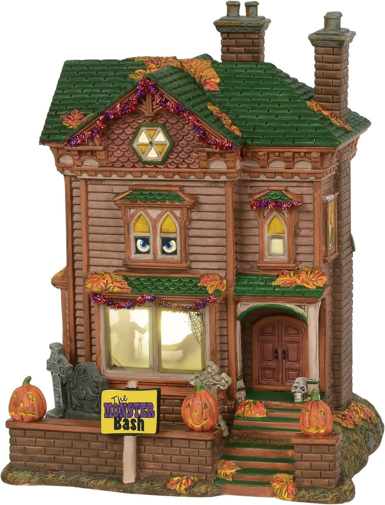 Department56 Snow Village Halloween Trick-or-Treat Lane Monster Mash Party House Animated Musical Lit Building, 10 Inch, Multicolor