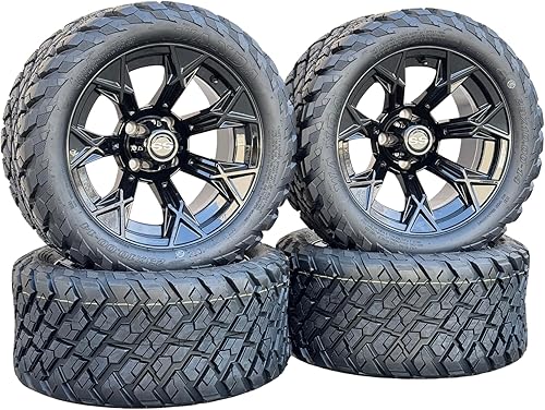 Vista 128 de Juego de 4 ruedas y neumáticos para carrito de golf Phantom en negro brillante de 14 pulgadas, neumáticos todoterreno de 23x10-14, certificación 14