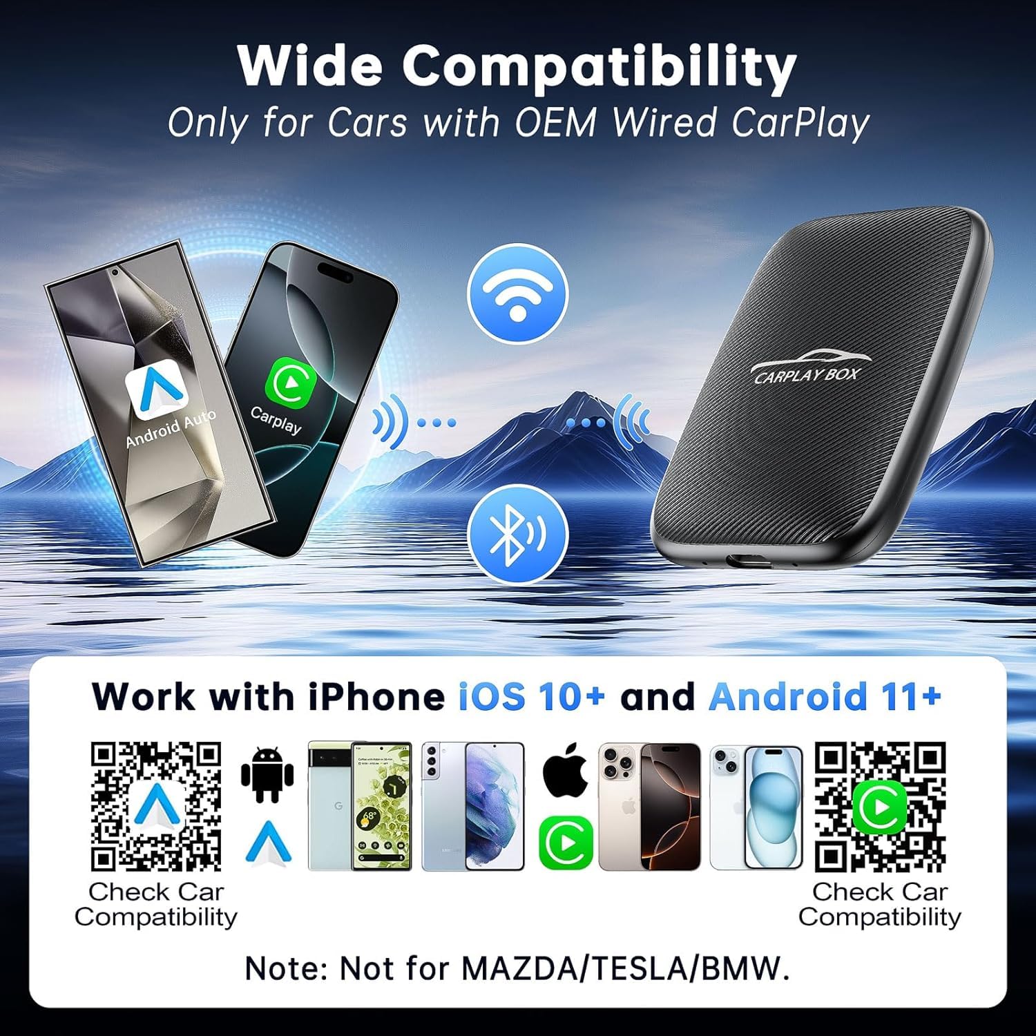 Adattatore per auto wireless CarPlay e Android 5 in 1, con Netflix, YouTube, scheda TF, Plug & Play, Magic Video Ai Box per veicoli con Apple CarPlay cablato originale