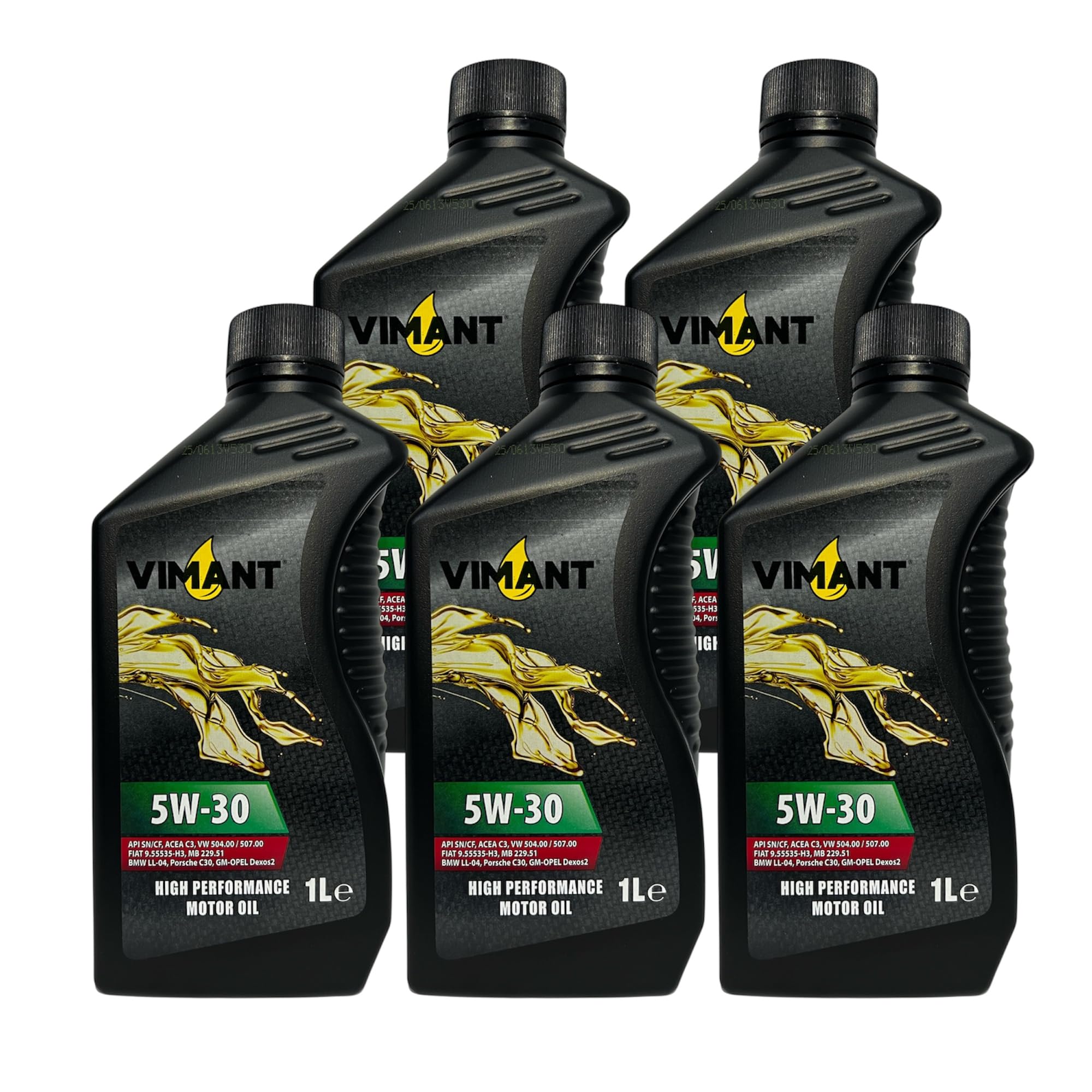 Olio Motore Auto SAE 5W-30, 5 Litri, 5 Flaconi da 1L, 100% Sintetico, API SN/CF, ACEA C3