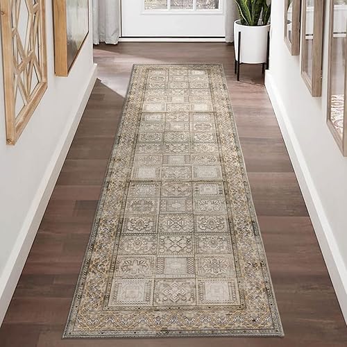 DECOMALL ALYTA - Alfombra de pasillo lavable, vintage, antideslizante, larga, para pasillo, pasillo, cocina, gris, 2 pies 6 pulgadas x 9 pies