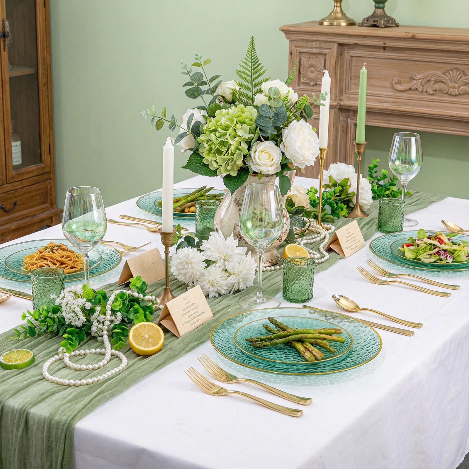 Nason & Moretti グラデーショングリーン皿 Amazon.com: Rubtlamp 60 Green Plastic Plates, Hammered Clear and