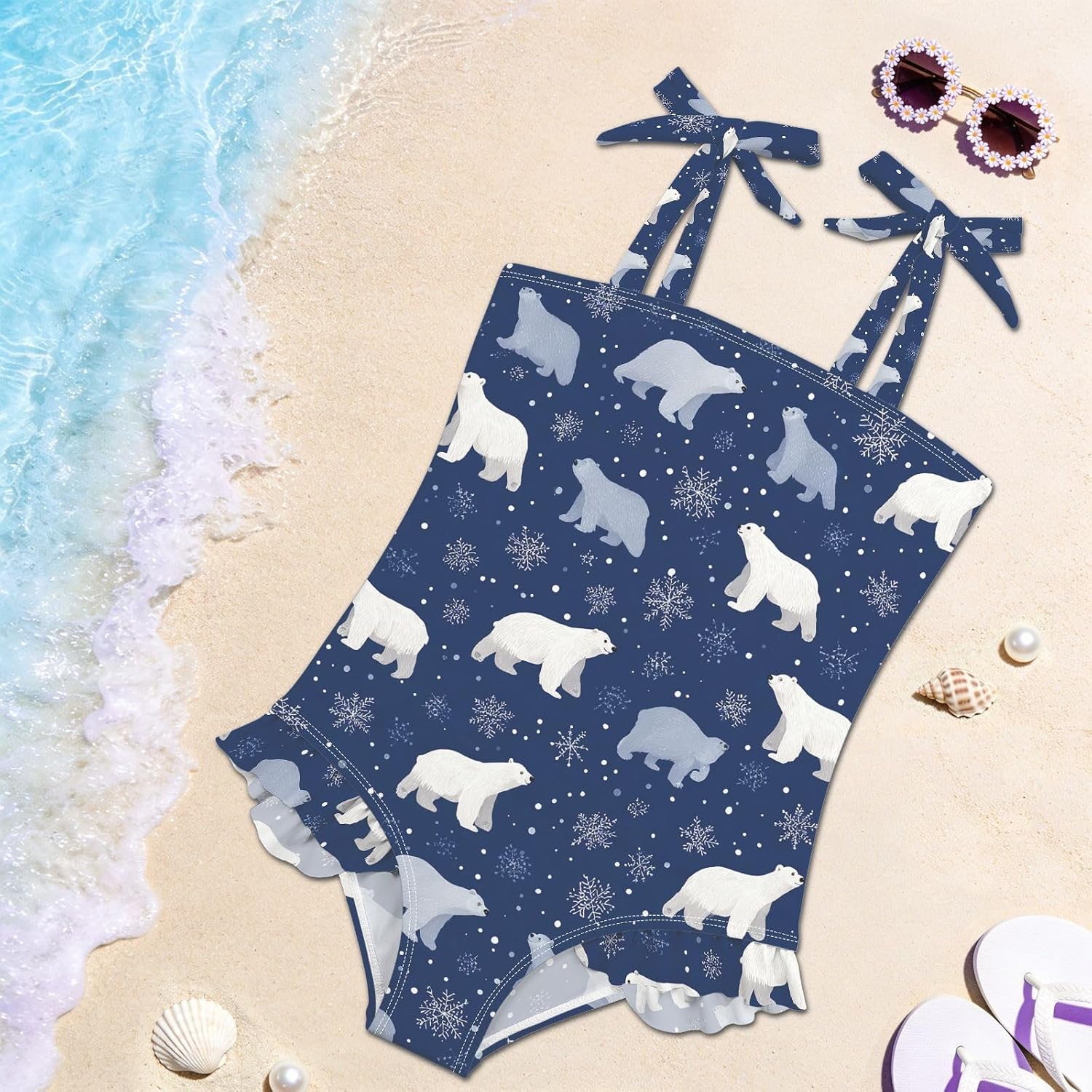 visesunny Toddler Girl Swimsuit Adjustable Strap Swimwear Polar Bear Snowflake Bathing Suits for Girls 18M-6Y