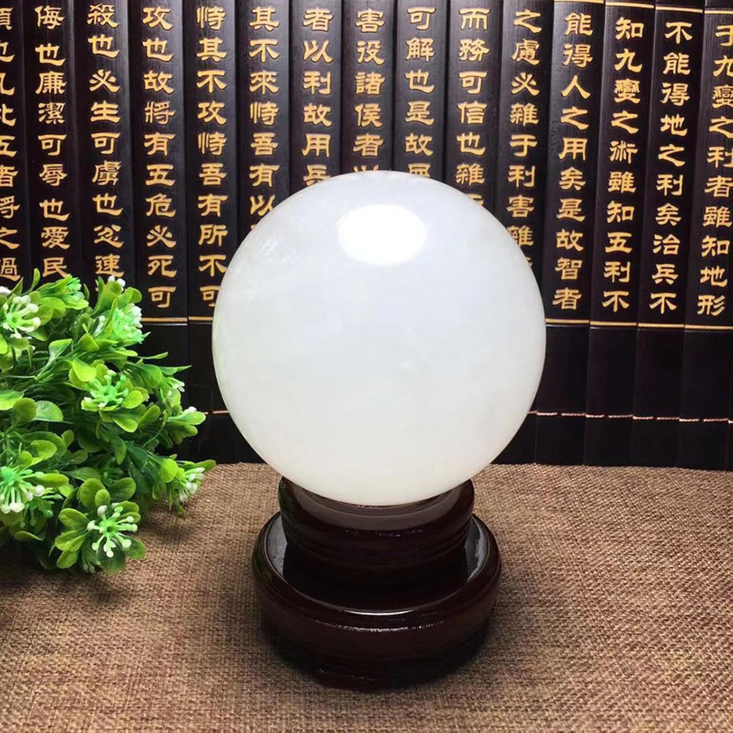 White Calcite Ball, Crystal Ball with Wooden Base,Magic Crystal Ball Ornament,Crystals Gemstone Sphere for Feng Shui, Divination,13cm/5.1in