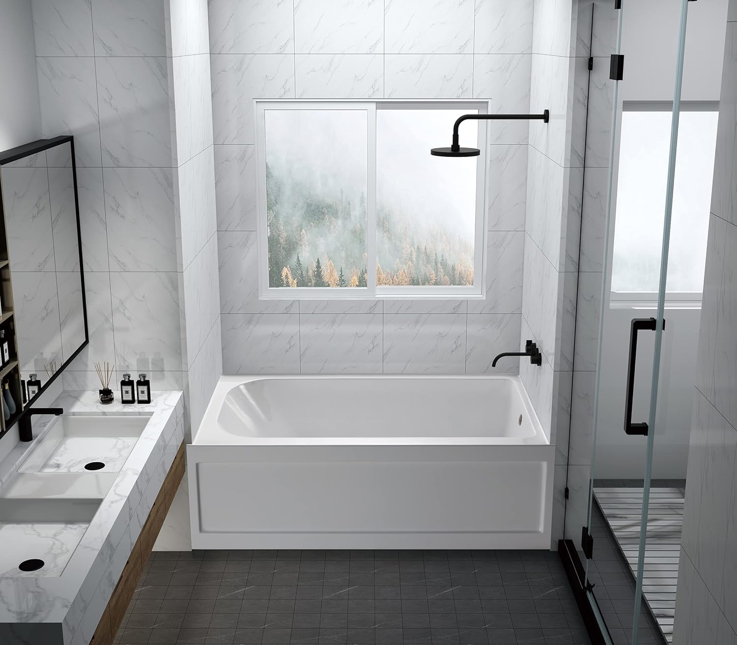 Aqua Eden VTAP6032R21A 60-Inch Anti-Skid Acrylic 3-Wall Alcove Tub with Right Hand Drain Hole, White