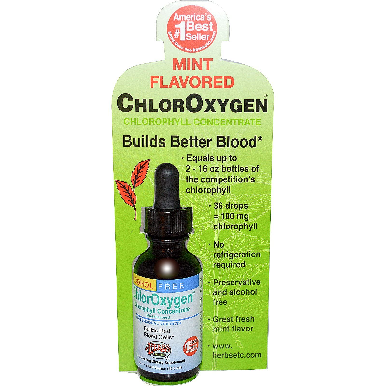 Herbs Etc. Herbs Etc ChlorOxygen Chlorophyll Concentrate Alcohol Free Mint Flavored 1 fl oz 29 5 ml