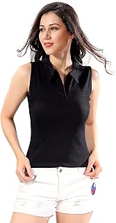 TRASA Women’s Sleeveless Rib Knitted Cotton Racer Back Tank Tops Collared Neck Crop Tank Tops - Available Sizes -XS, S, M,...