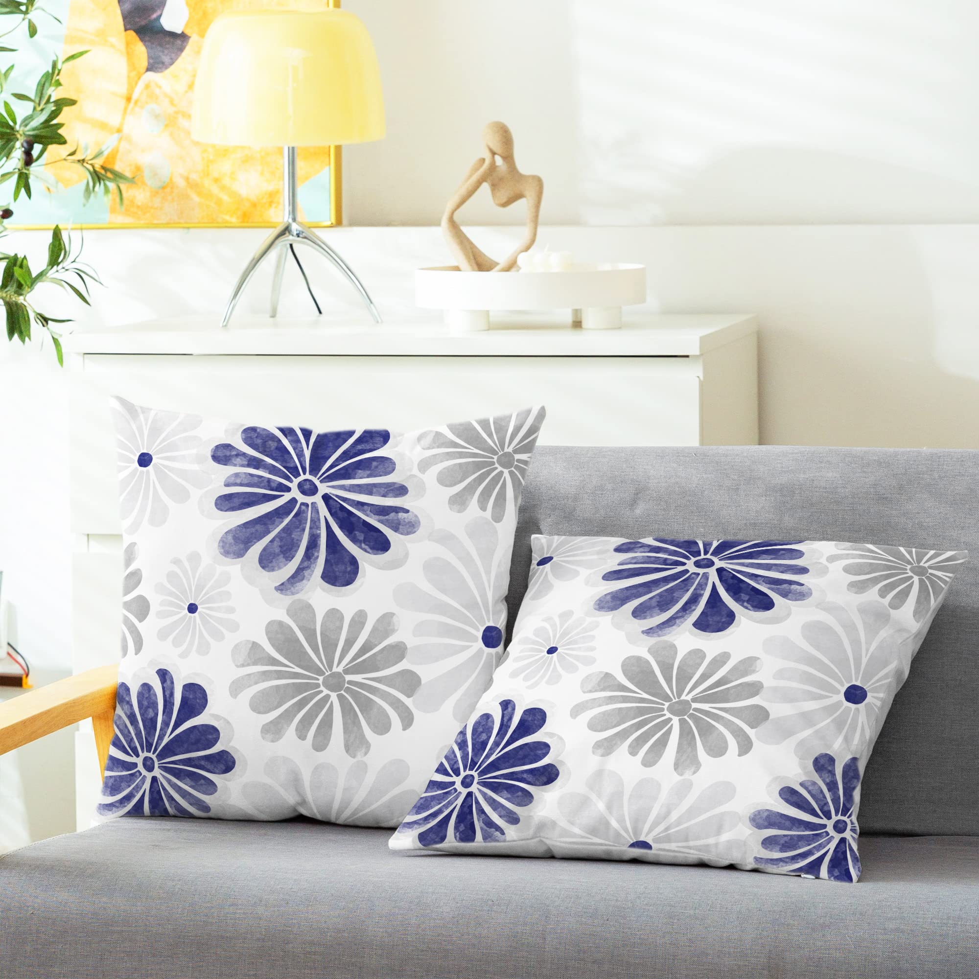 Federe Per Cuscini 50x50 In Pile Morbido, Set Da 2 Con Stampa Fiocchi Di Neve, Colore Grigio Medio, Per Divano E Letto
