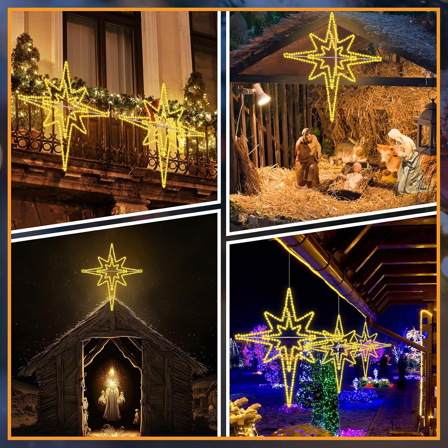 Rossesay Outdoor Christmas Star of Bethlehem Large LED Star Window Plug Operated Lighted for Xmas Wall Window Indoor Outside Home Street Store Holiday Decorations(50'',Warm Light)