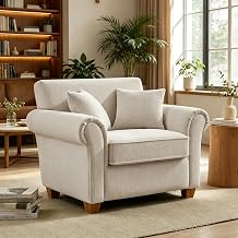 VANOMi 40.9"W Oversized Accent Chair, Premium Chenille Reading Chair, Beige | Oversized Reading Chair for Living Room, Comfy Reading Nook Chair for Bedroom, Upholstered Large Armchair for Apartment