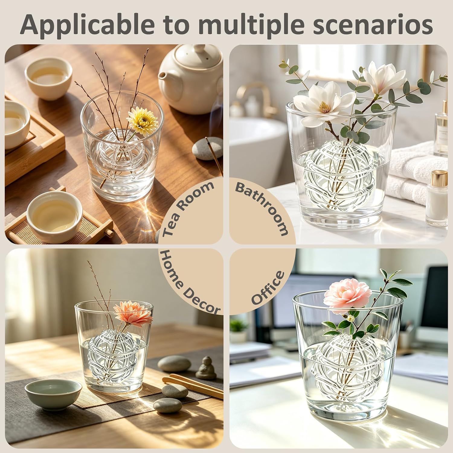 Glass Flower Frog, Glass Ball Floral Stems Holder (with a Cup)