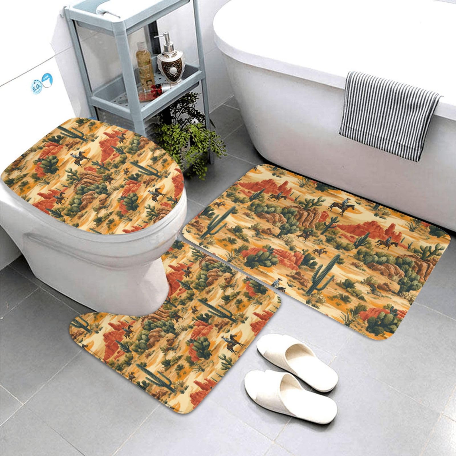 Tapis de salle de bain lot de 3 style cowboy avec tapis contour WC en U