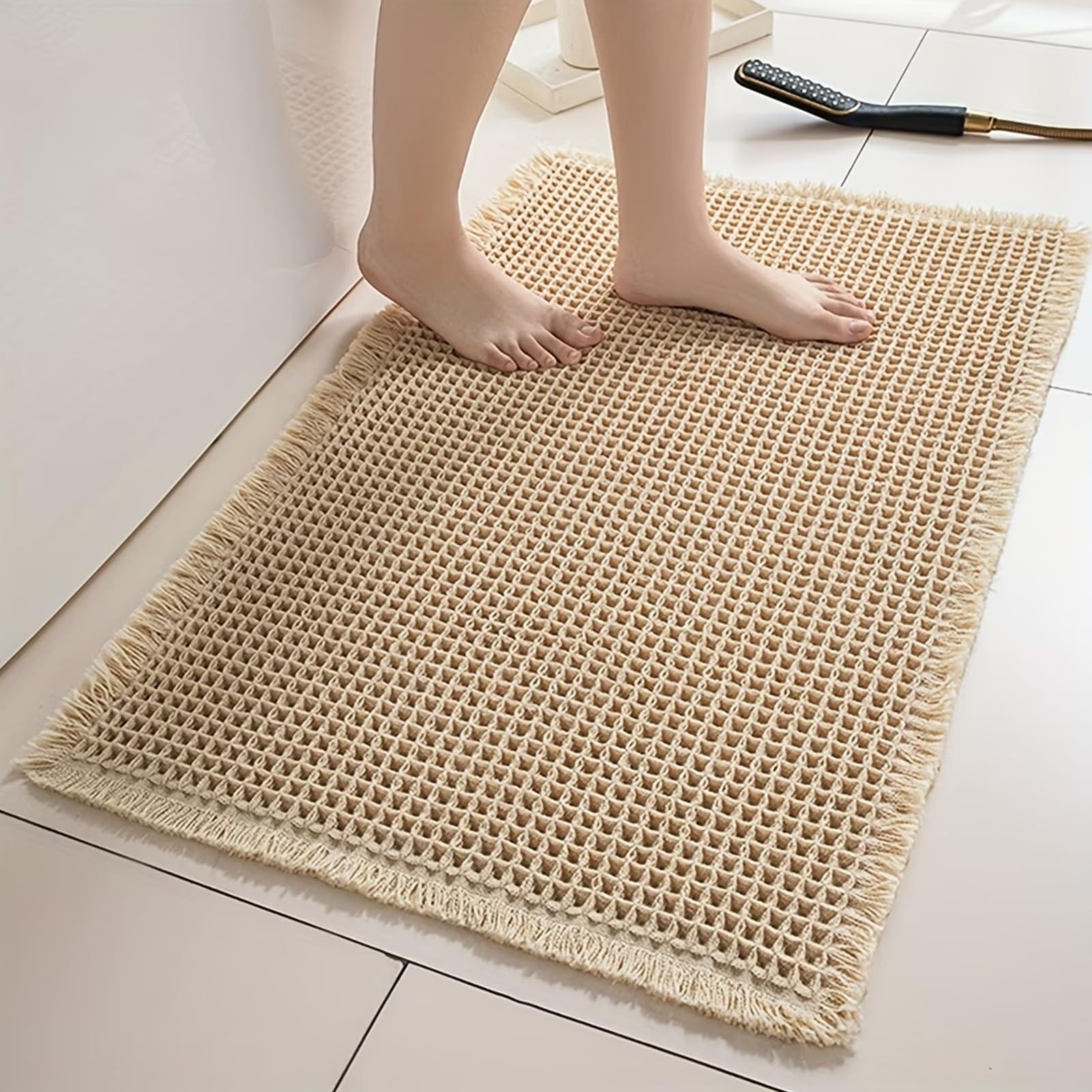 Tapis de Bain en Coton Gaufre Antidérapant 60 x 90 cm Blanc