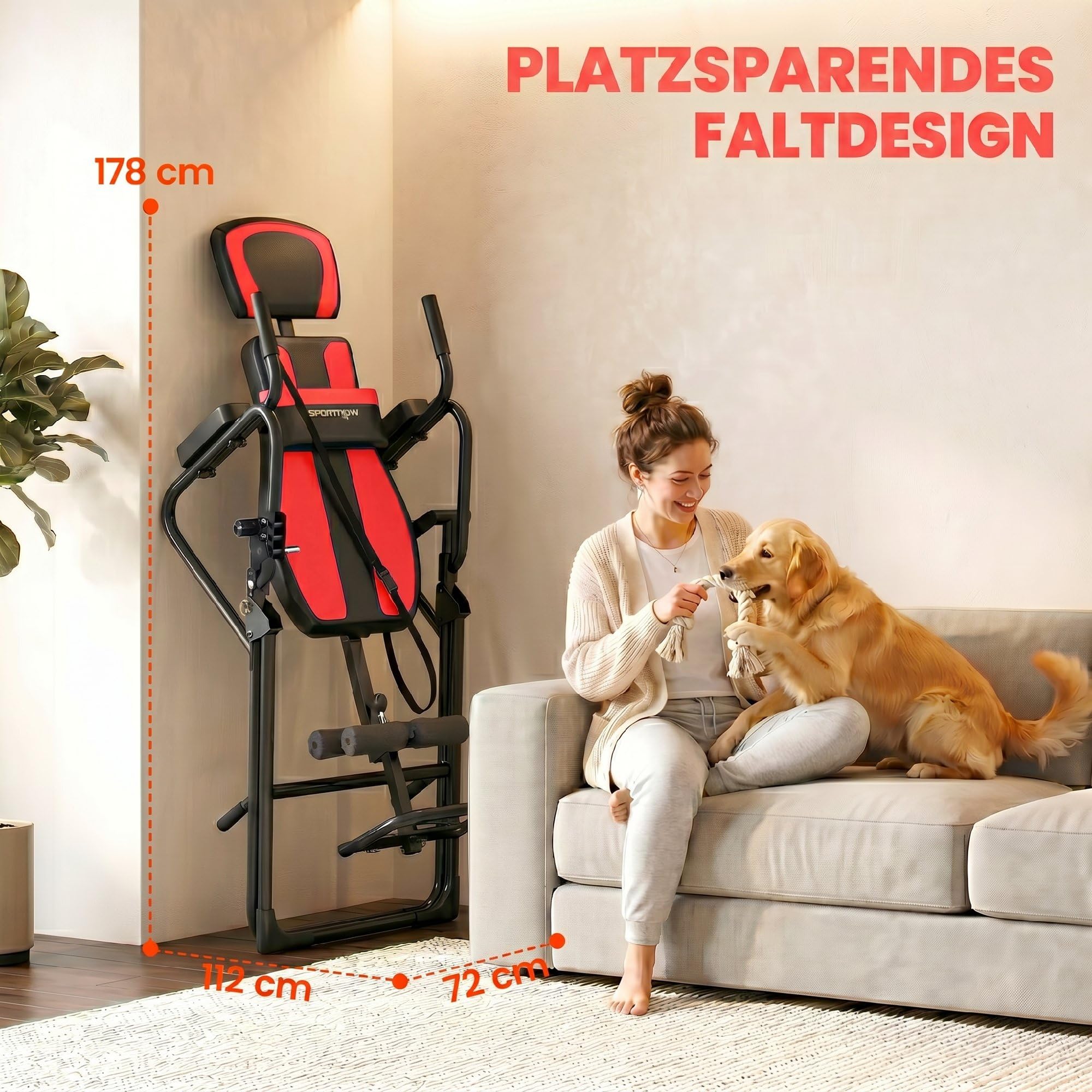 SPORTNOW 3-in-1 Inversionsbank Klappbar Inversionstisch mit 3 Inversionswinkel Liegestütz- & Klimmzugstangen Kopf- & Lendenstütze Schwerkrafttrainer Streckbank zur Entlastung der Wirbelsäule bis 120kg