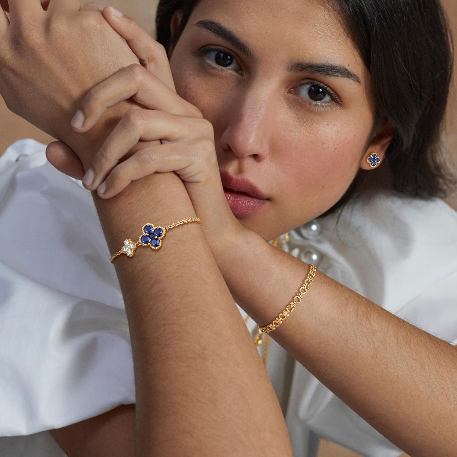 Birthstone Bracelets for Women, 14K Gold Plated Dainty Gold 2 Clover Bracelet Flower Charm Link 12 Month Birthstone Jewelry for Women Trendy Birthday Gifts - Image 6