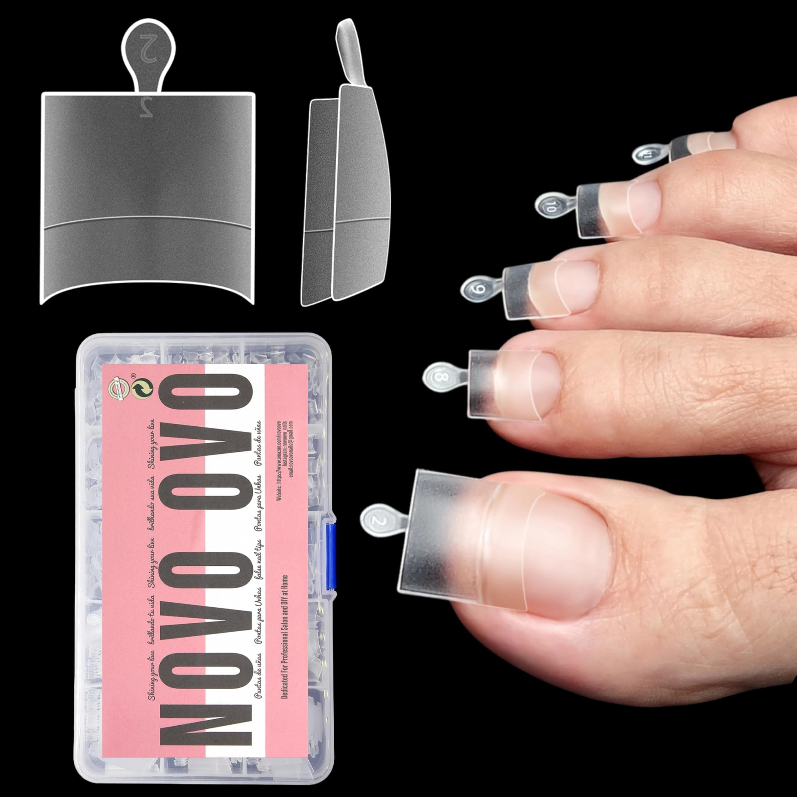 NOVO OVO Fake Toe Nail Tips, Soft Gel Toenail Extension, Half Cover Prefiled Square Clear Double Matte C Curve Longtoes Claw for Pedicure Acrylic Press on for Salon, Toenails x 15 Sizes 240 Pcs in Box