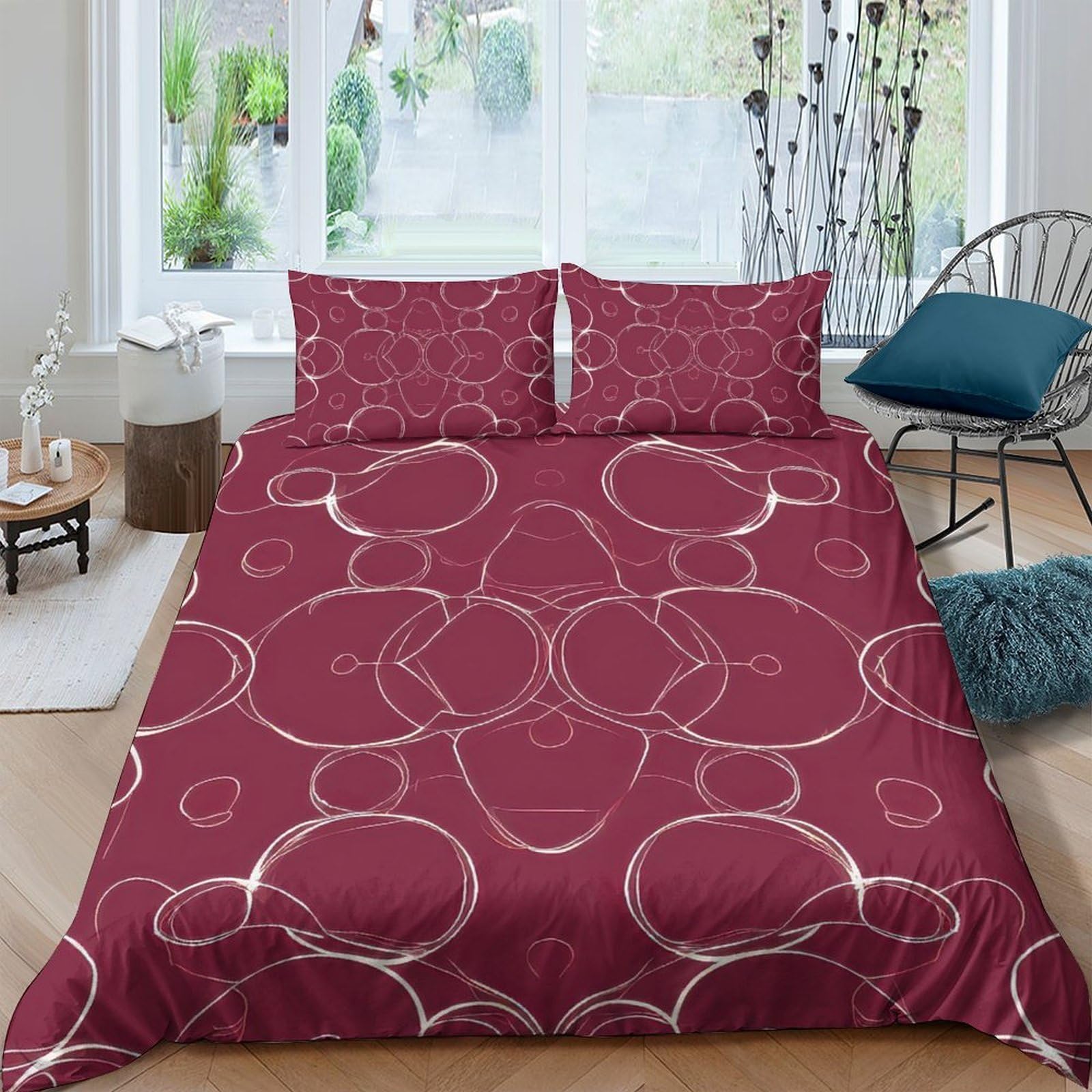 Ctjqhvkz Style-8 3D Printed Burgundy Geometric Fitted Sheet Microfiber Soft Breathable Circle Pattern Mattress Cover For Bedroom Guest Room Decor Single（135X200cm）