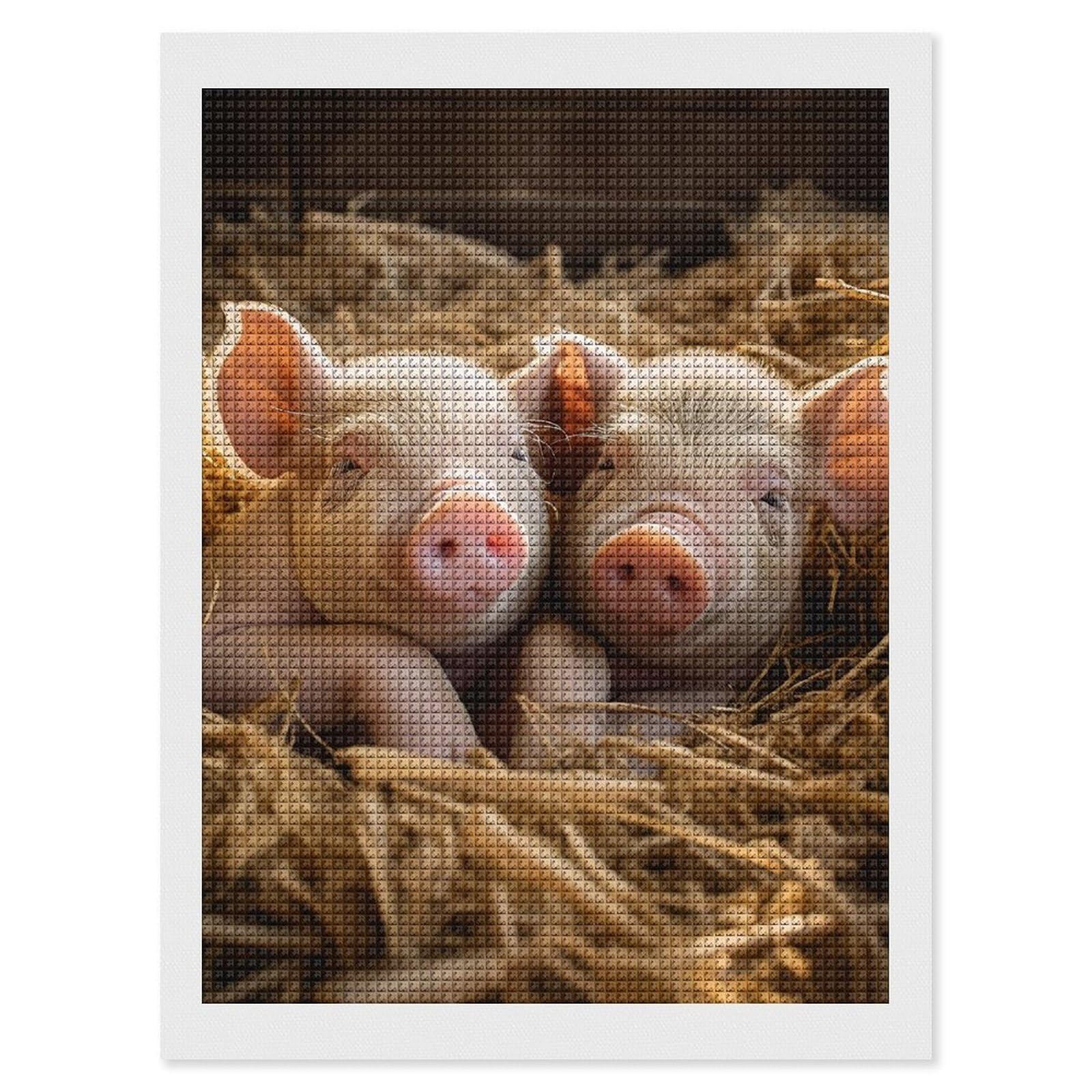 Pigs Diamond Art Kits for Adults, DIY 5D Diamonds Painting Kits for Beginner, Round Full Drill Diamond Dots Painting, 12"x16" Diamonds Pictures Gem Art and Crafts Wall Decor