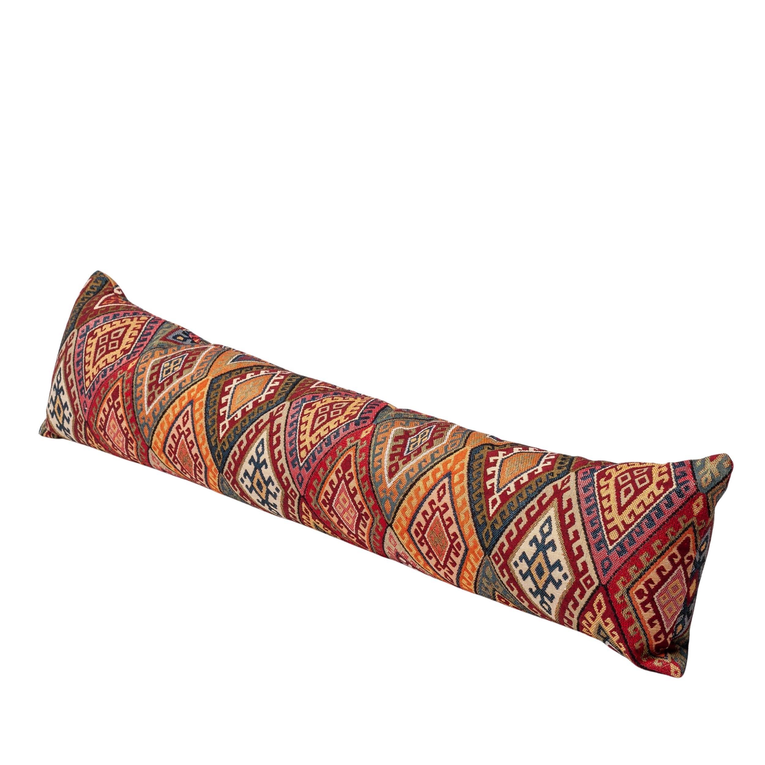 Linen Loft Multicolor Kilim Weave Draught Excluder. Classic Diamond Ikat Design On A Vintage Toned Tapestry Style Cloth. Energy Saving Home Accessory. 90X20cm