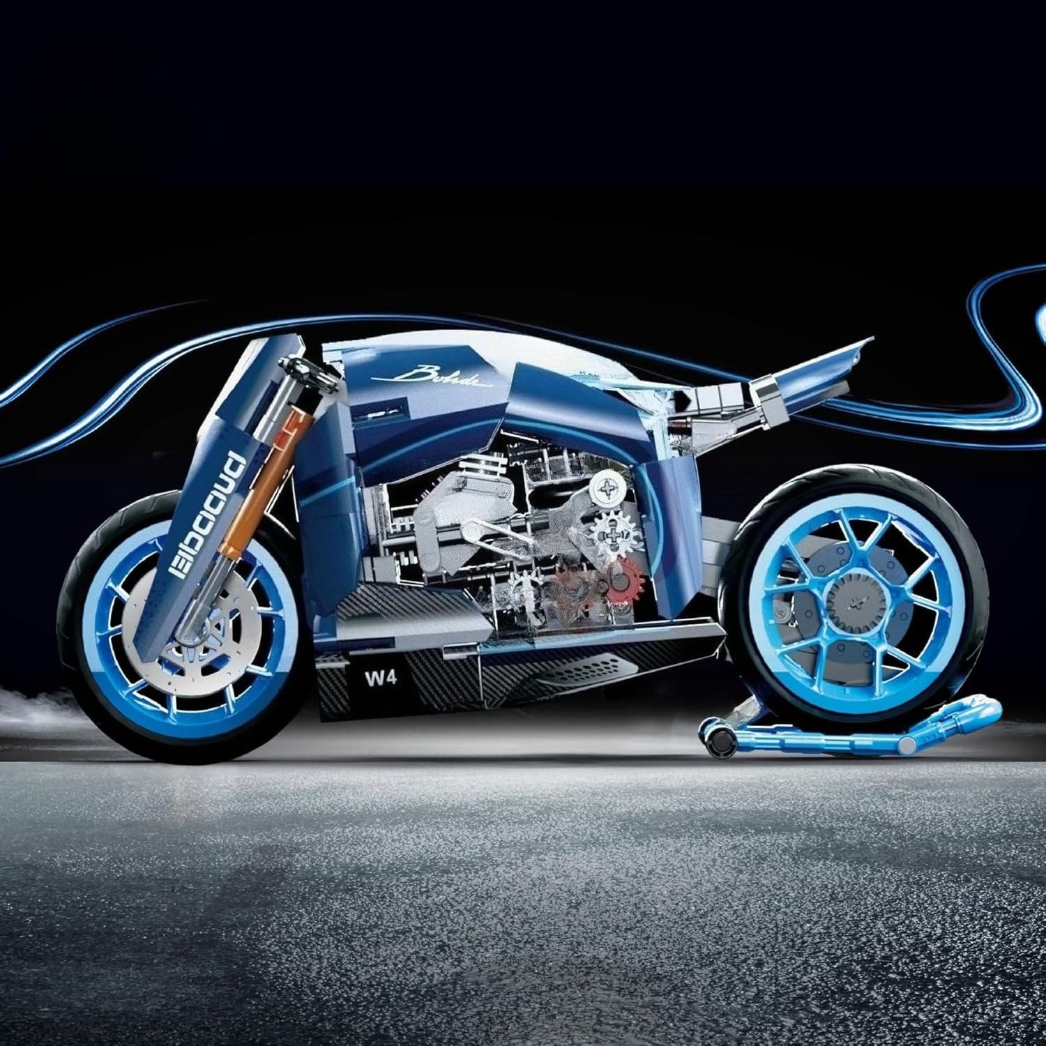 JUCYJULY Technik Motorrad Bausteine für Bugatti, 986 Klemmbausteine Technik Supermotorrad Modellbausatz, MOC Rennen Motorrad Bausatz Erwachsene, Superbike Spielzeug Geschenk für Kinder