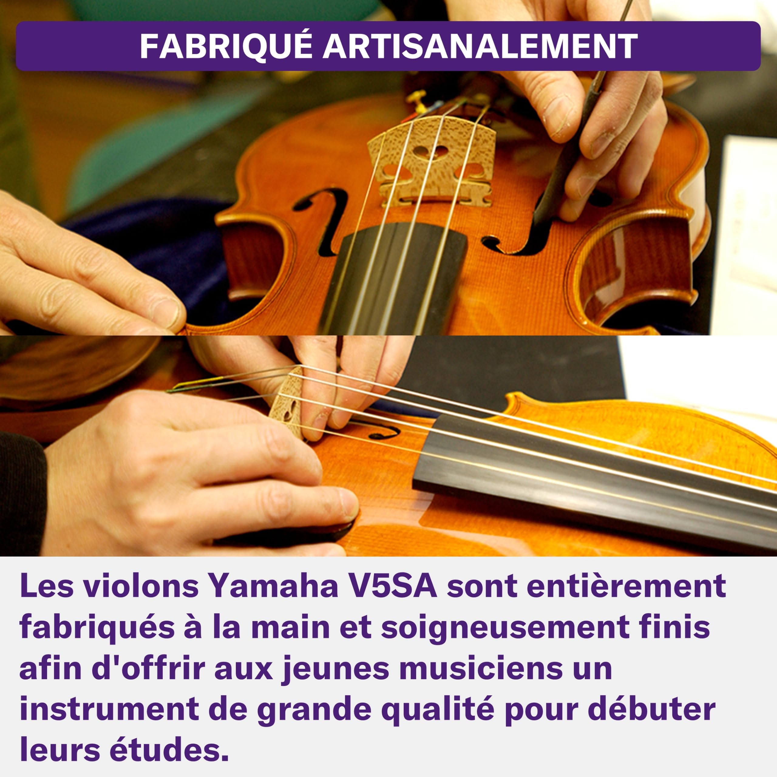 YAMAHA V5SA44 Set Violon Acoustique – Taille 4/4, Violon D'Étude Monté à la Main, Table Épicéa, Fond Érable, Touche, Cordier 4 Tendeurs Ébène, En Étui avec Archet et Colophane – Marron