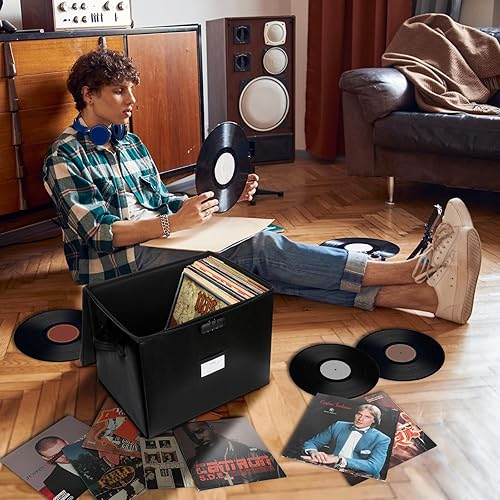 Miniatura 2 de Caja de almacenamiento de discos de vinilo ignífuga con cerradura, almacenamiento de álbum de vinilo con capacidad para más de 100 discos únicos,