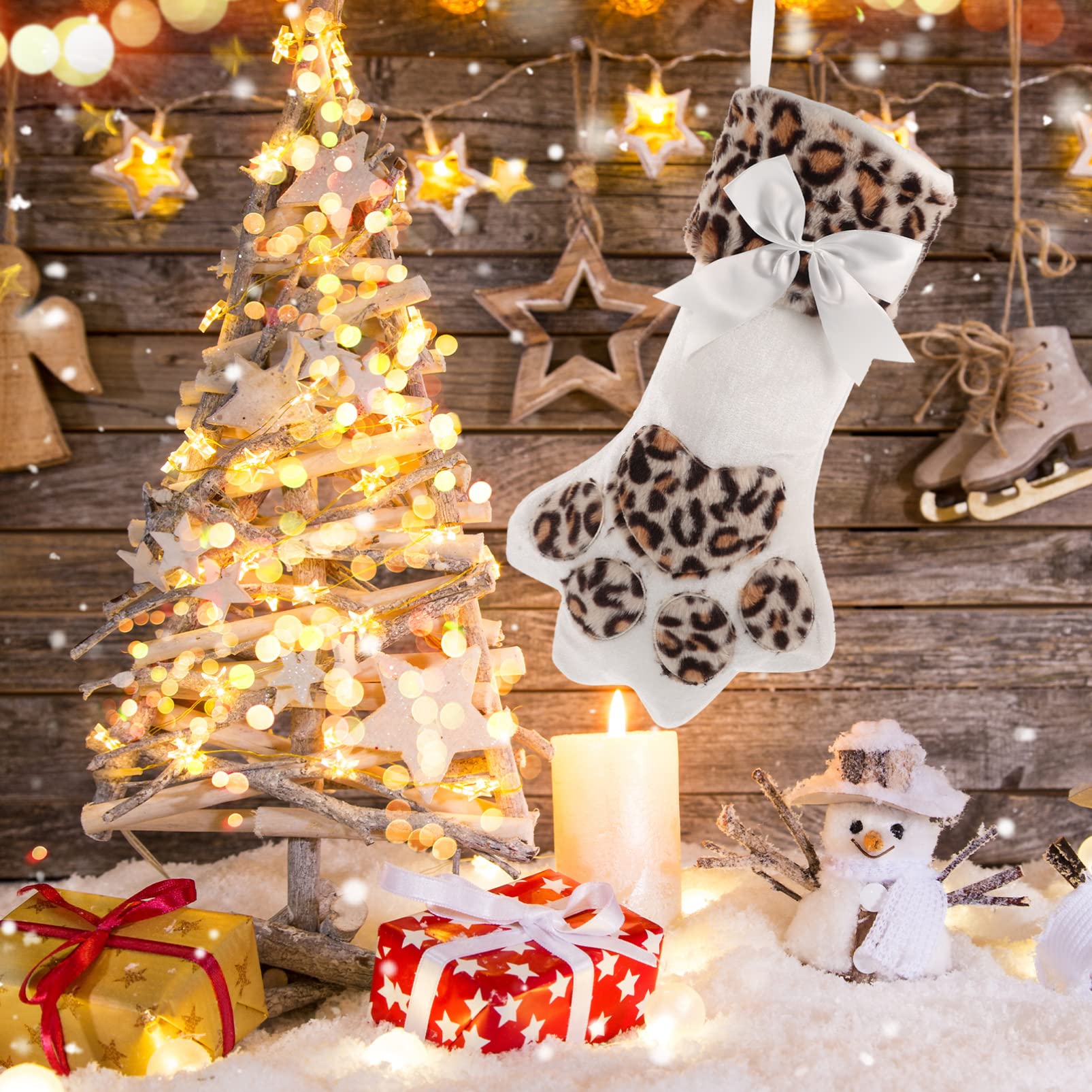 ABOOFAN Weihnachtsstrümpfe Katze Pfote Nikolausstrumpf Weihnachtsdeko Nikolausstiefel Hängende Geschenktasche Beutel Süßigkeiten Tasche zum Befüllen für Weihnachten Kamin Baum Dekoration