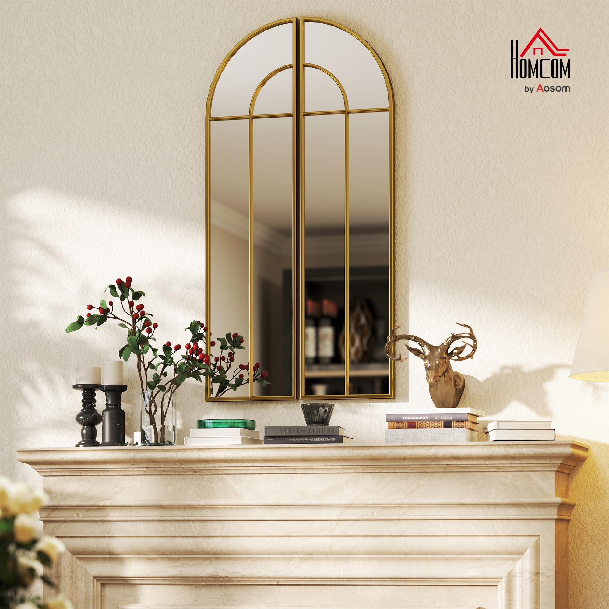 HOMCOM Espejo Decorativo de Pared Espejo de Ventana 30x120 cm Dorado