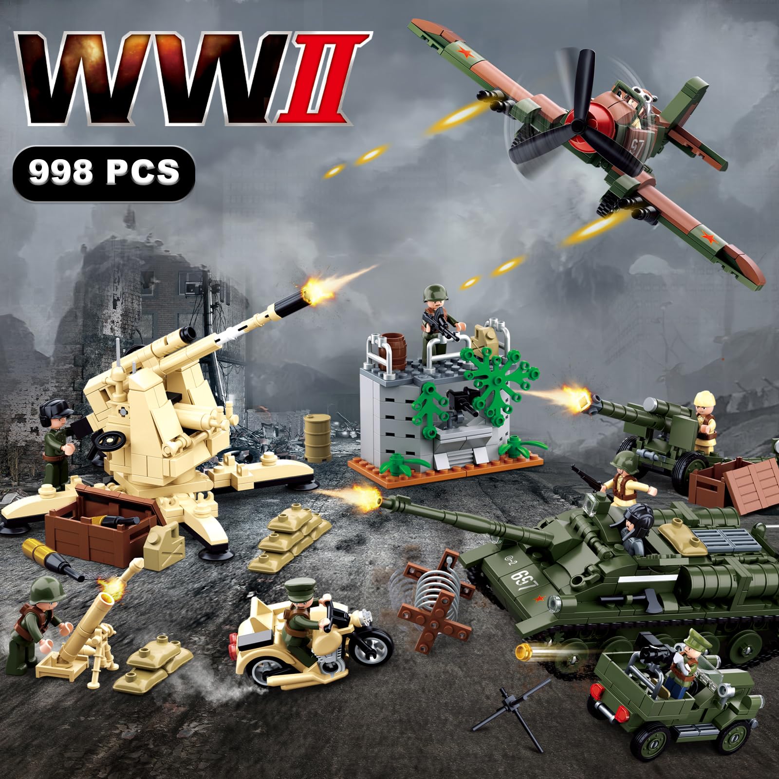 Amazon.co.jp: 軍事基地ビルディングセット WW2 陸軍モデルキット 戦車