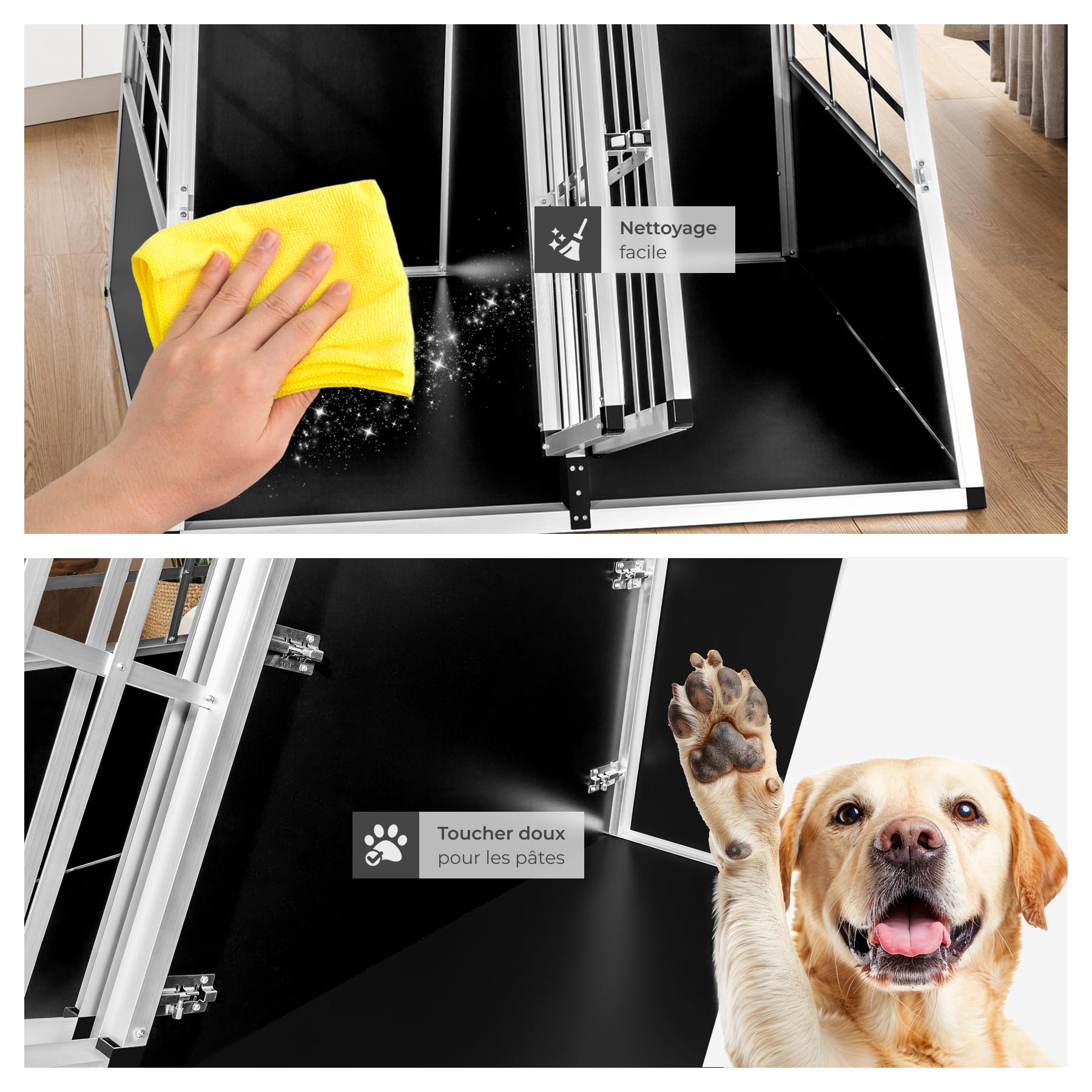 tectake® Caisse de Transport pour Chien légère & Solide Double Cage de Transport Chien pour Transport Chiens Voiture, Maison ou Jardin Cage avec paroi pour Max. 2 Chiens - 97 x 90 x 69,5 cm