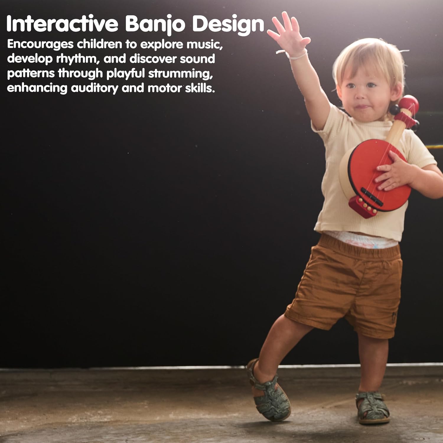 PlanToys® Banjo Wooden Montessori Music and Rhythm Toy | Early Sensory Exploration, Fine Motor Development and Creative Expression | Eco Friendly Musical Instrument for Meaningful Play