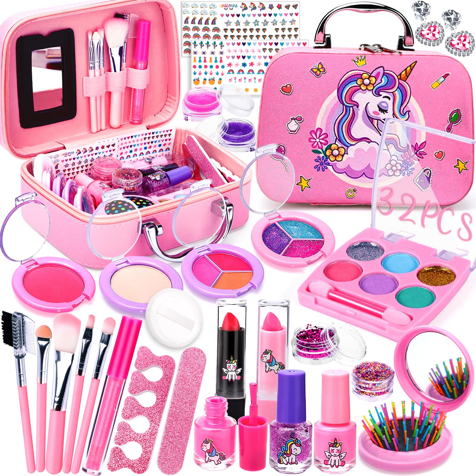 VIPNAJI Kit de Maquillaje Niñas , 59 Piezas Lavable, Set Maletin, Juegos de Belleza Cosméticos, Tocador de Maquillaje Niña, Regalos No-Tóxicos para Princesas 5 6 7 8 9 10+ Años