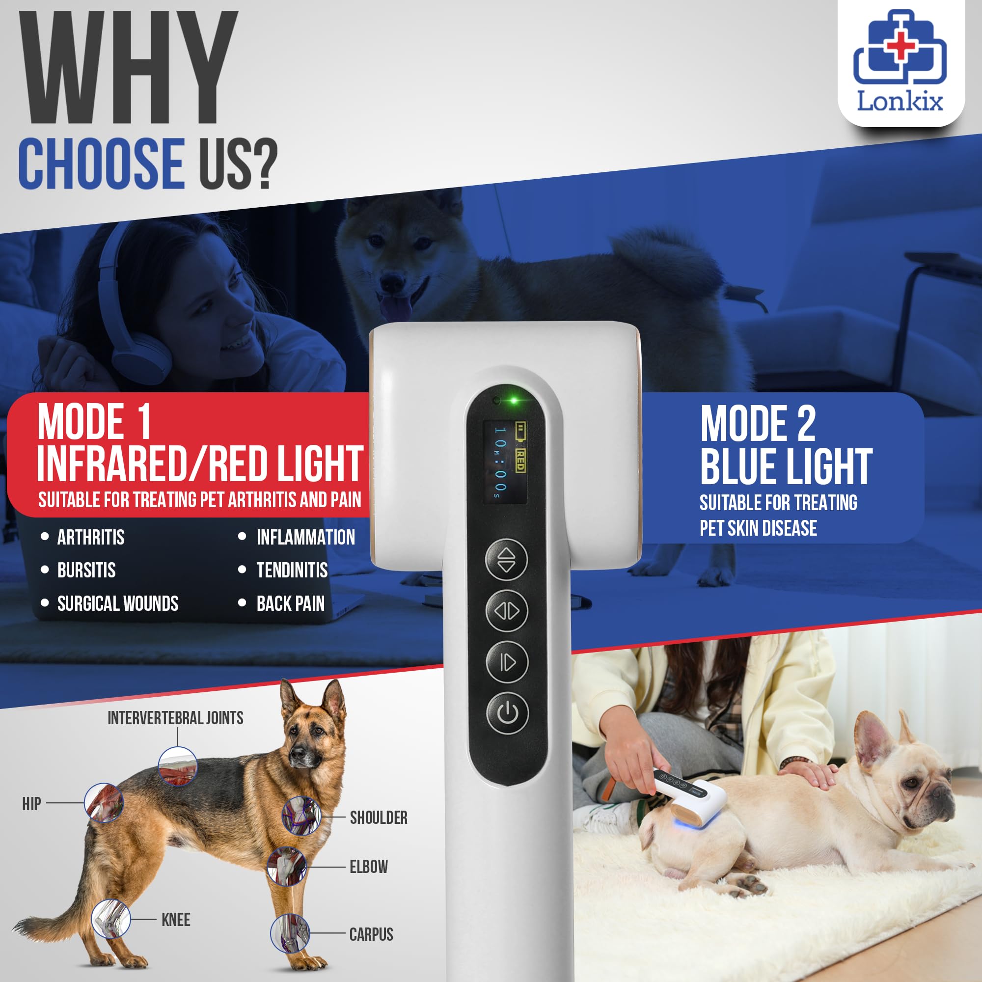 Terapia de luz roja para perros y mascotas: alivio del dolor, dolor muscular y articular, reduce la inflamación, cura heridas y elimina problemas de la piel, color blanco