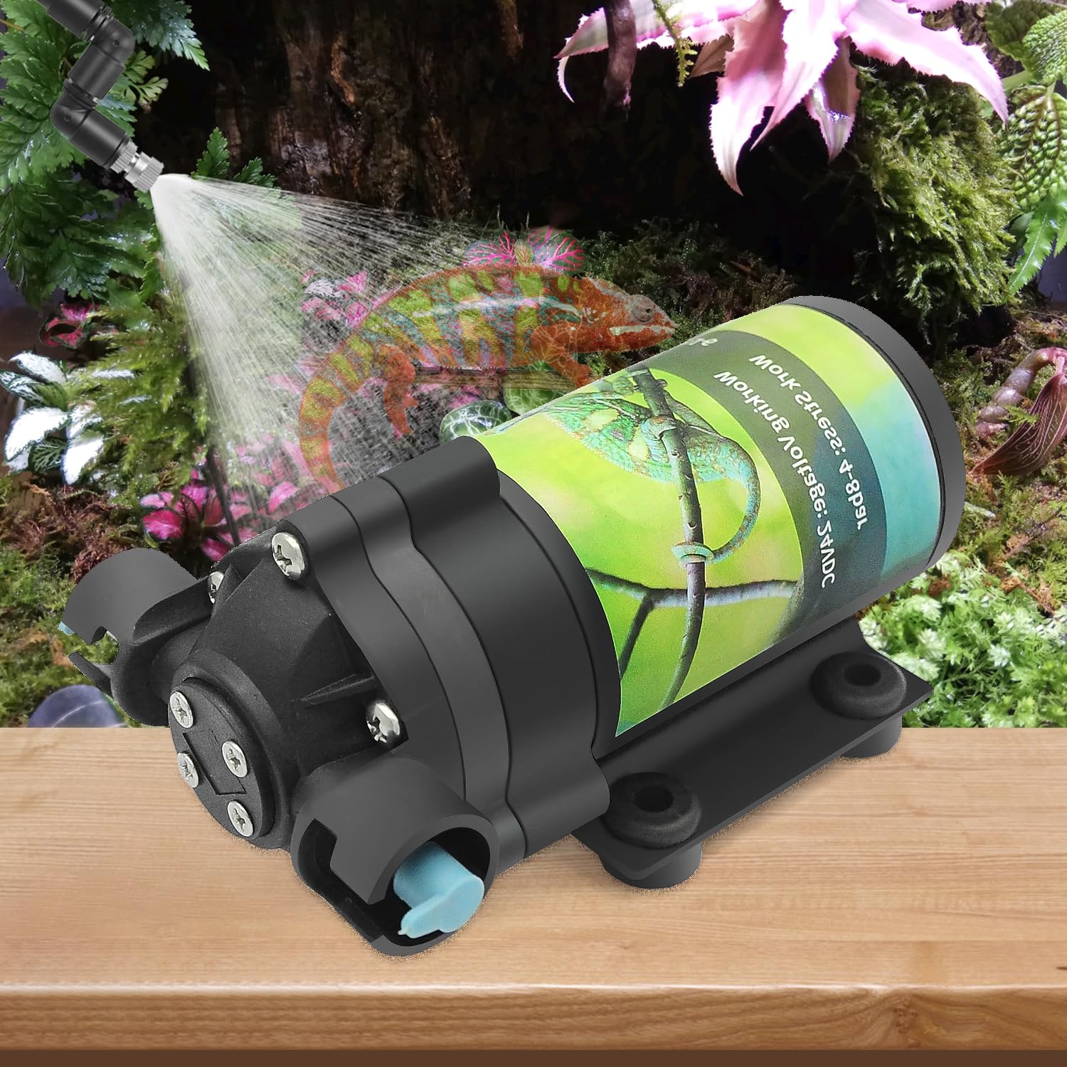 Reptile humidifier, Reptile Mister System with 6 Spray nozzles,self-Priming Pump Low Noise,Without Timer， misting System for Reptiles of Amphibians, Tanks, Paludarium…