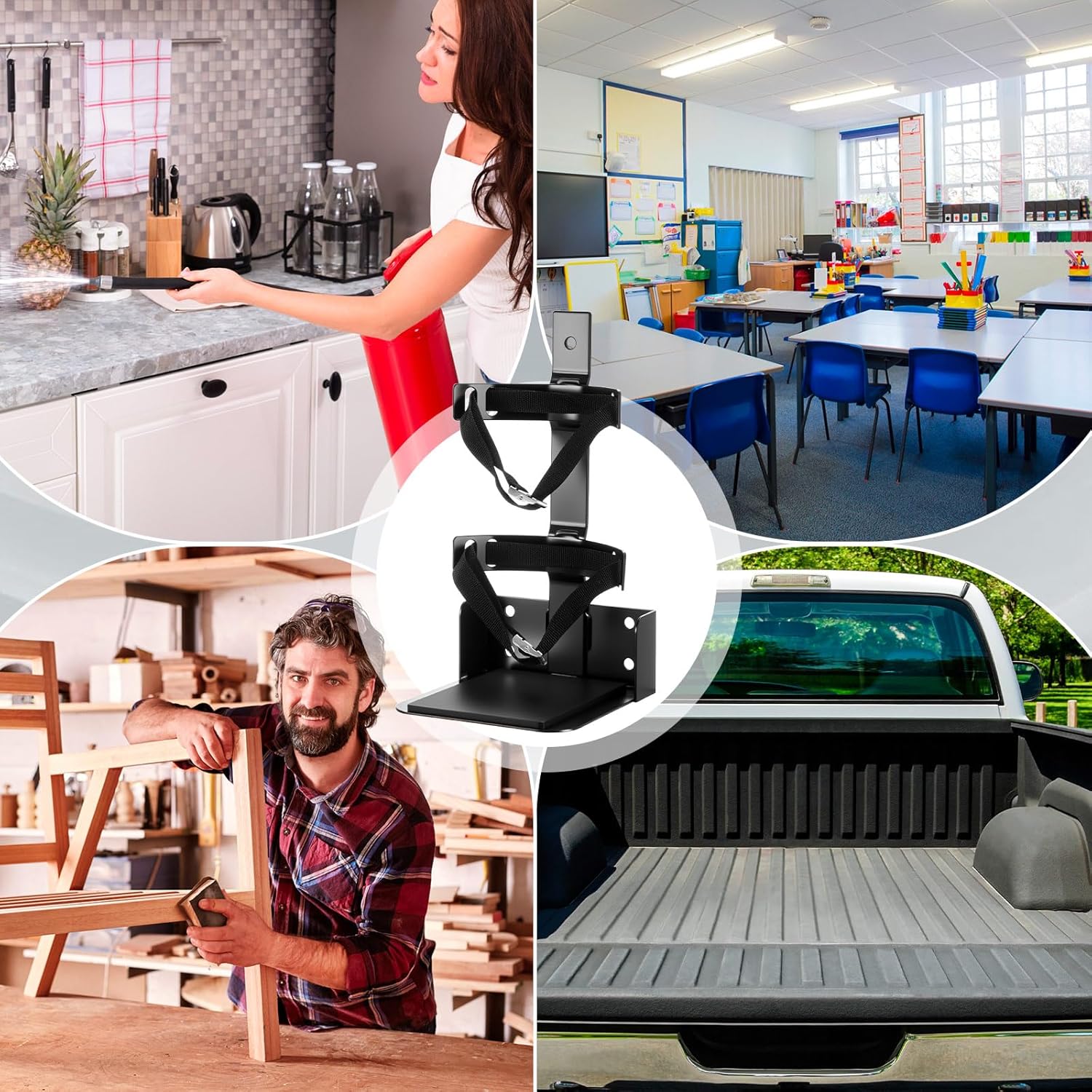 Zonon Fire Extinguisher Mount Heavy Duty Vehicle Bracket with Rubber Pad Compatible with 20lb ABC and 10lb or 15lb Co2 Fire Extinguisher Stand Holder for Home Garage School Boat Car Rv Truck