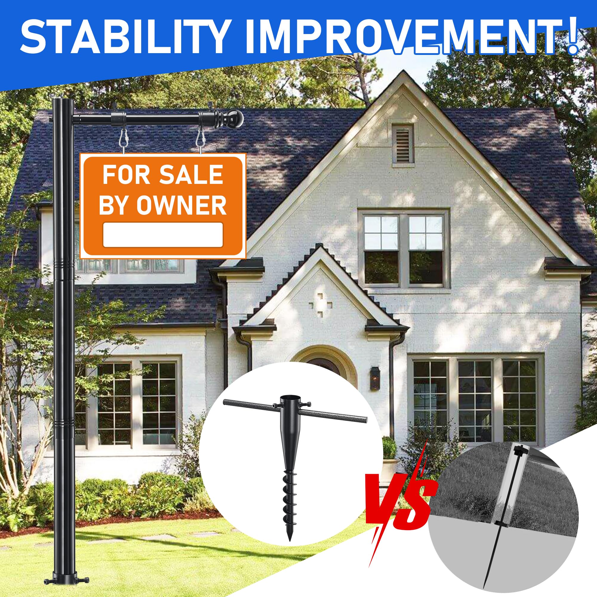 Real Estate Schild Pfosten, 254 cm Pfosten mit 88,9 cm Arm für Verkaufsschilder, Schwarz