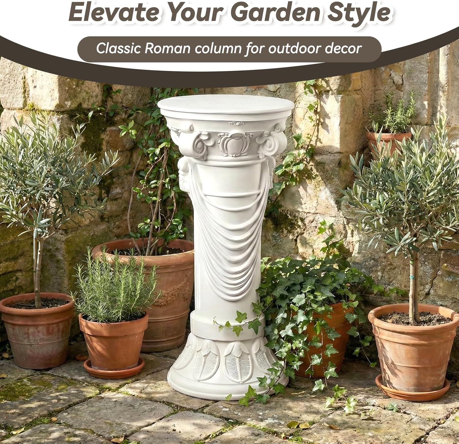 Outdoor Roman Column, MgO Stone-Look Garden Pedestal, Weather-Resistant Decorative Pillar for Porch, Patio, Yard, Wedding and Event Decor