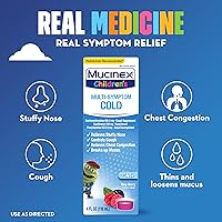 Vista 2 de Mucinex Líquido de alivio del resfriado multisíntoma para niños, alivia la congestión nasal, la congestión del pecho, la tos y el moco, expectorante